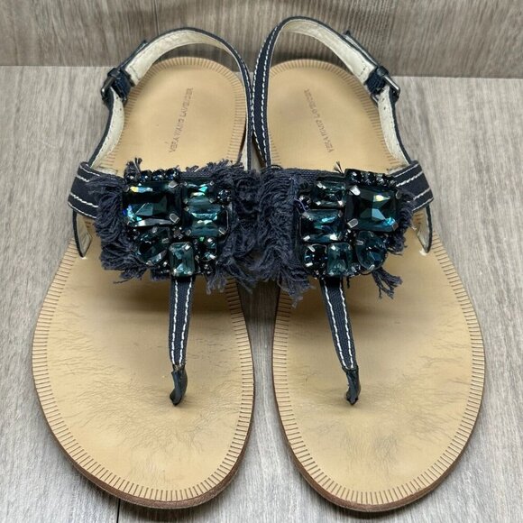 Vera Wang Lavender Sandals 7.5M Robbie Embellished Thong Slingback Flats Blue - Picture 5 of 12